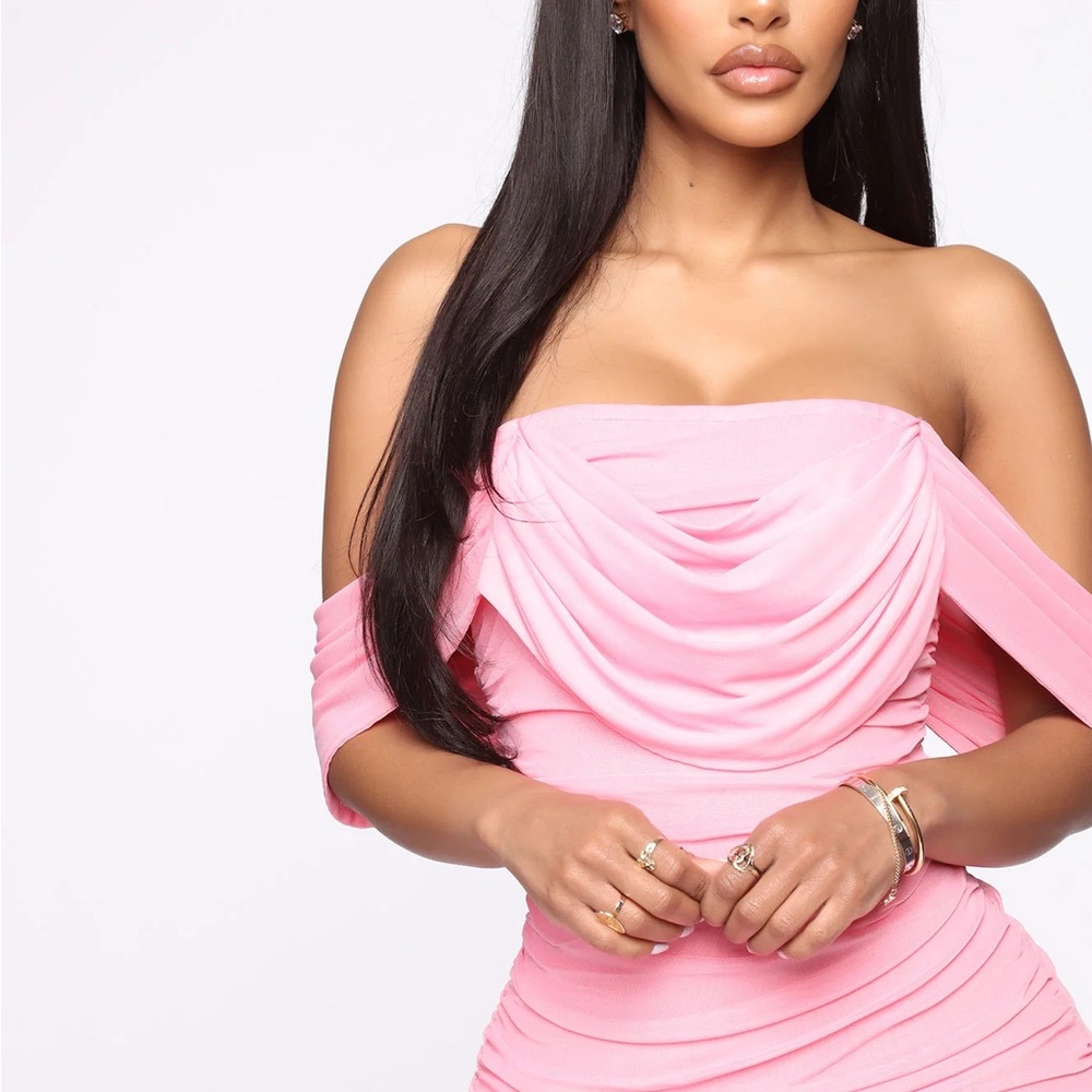 Strapless Pink Ruffle Dress - Picture 2 of 4